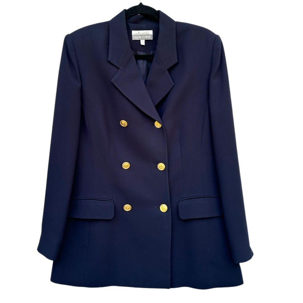 Casual Corner Navy Double-Breasted Blazer with Gold Buttons